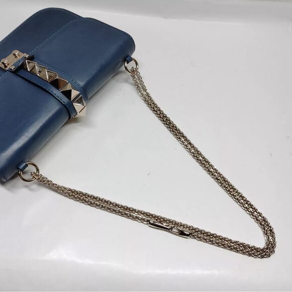 Auth Valentino Garavani Navy Blue Glam Lock Rockstud Medium Flap Shoulder Bag - Picture 3 of 9
